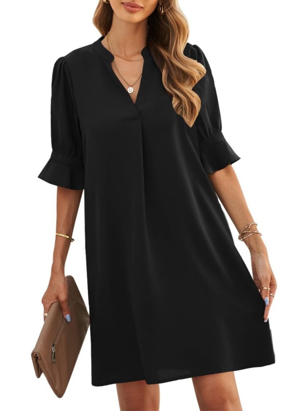 Summer V-Neck Short Sleeve Shift Dress for Women - Stylish & Comfortable Fashion